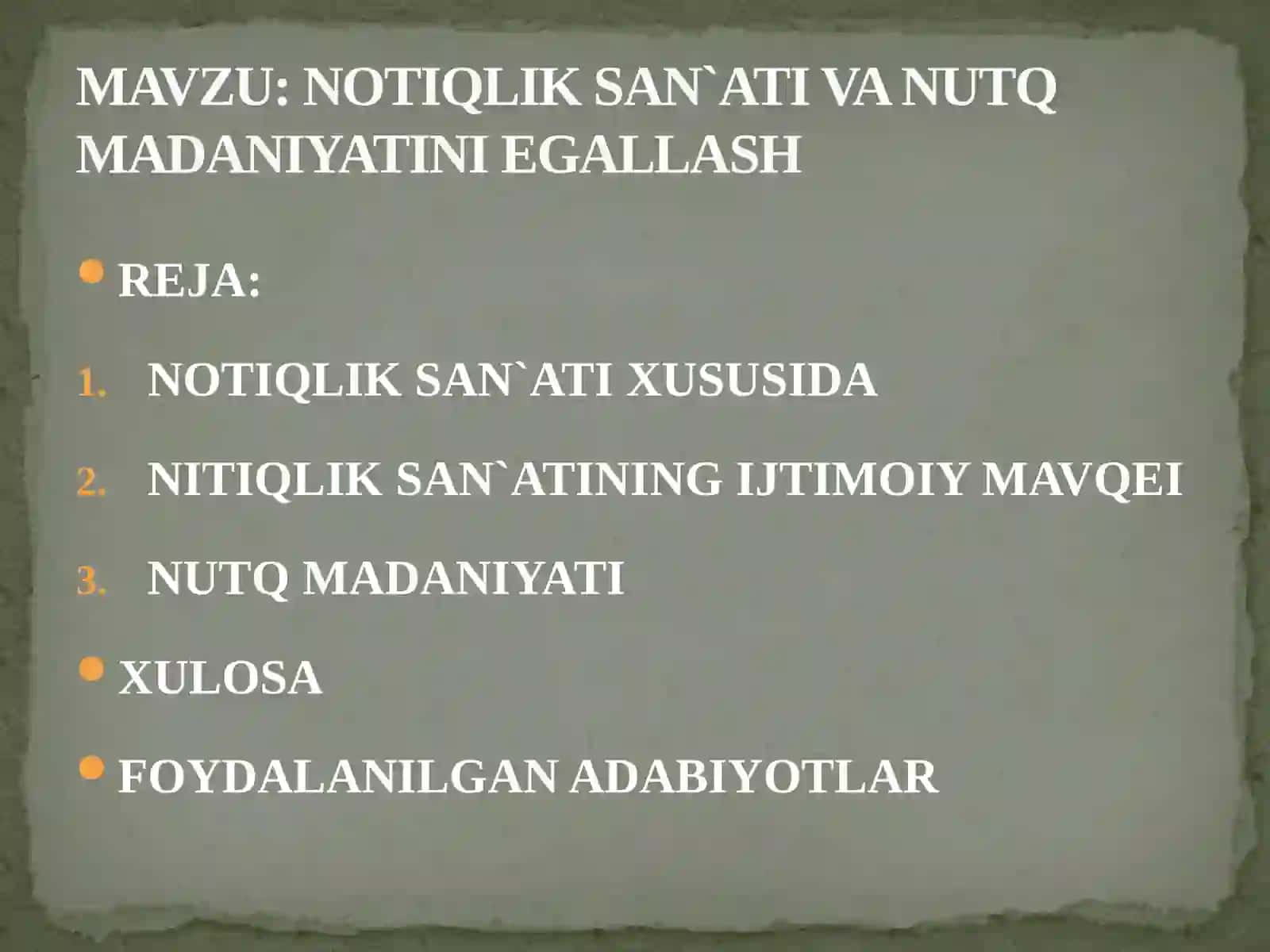 NOTIQLIK SAN`ATI VA NUTQ MADANIYATINI EGALLASH 2