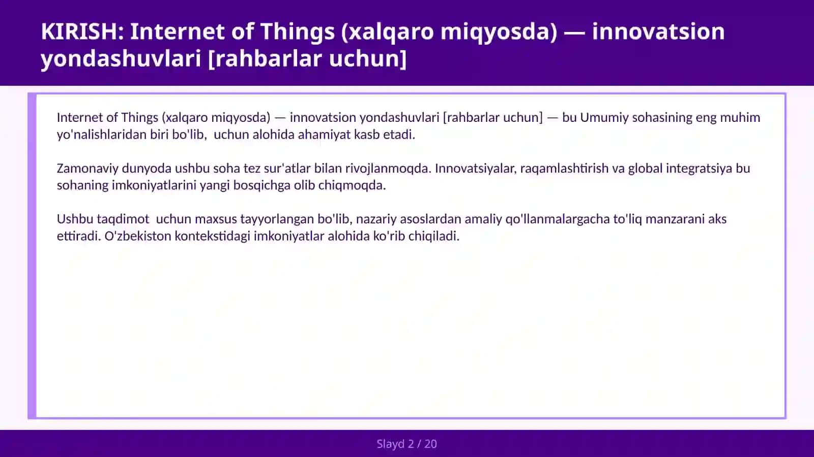 Internet of Things (XALQARO MIQYOSDA) — INNOVATSION YONDASHUVLARI [RAHBARLAR UCHUN] 2