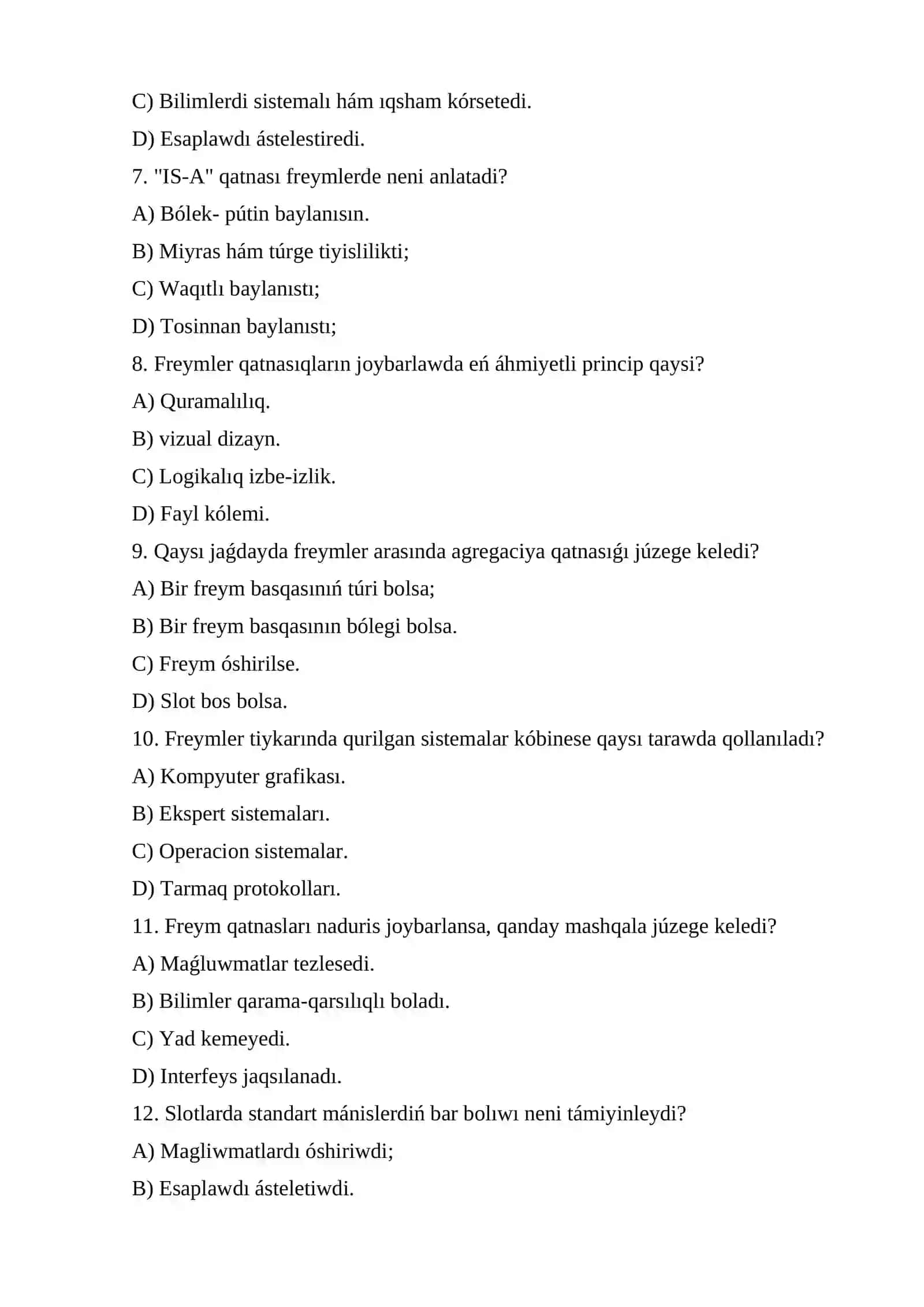 Freymler qatnasıqların joybarlaw 2