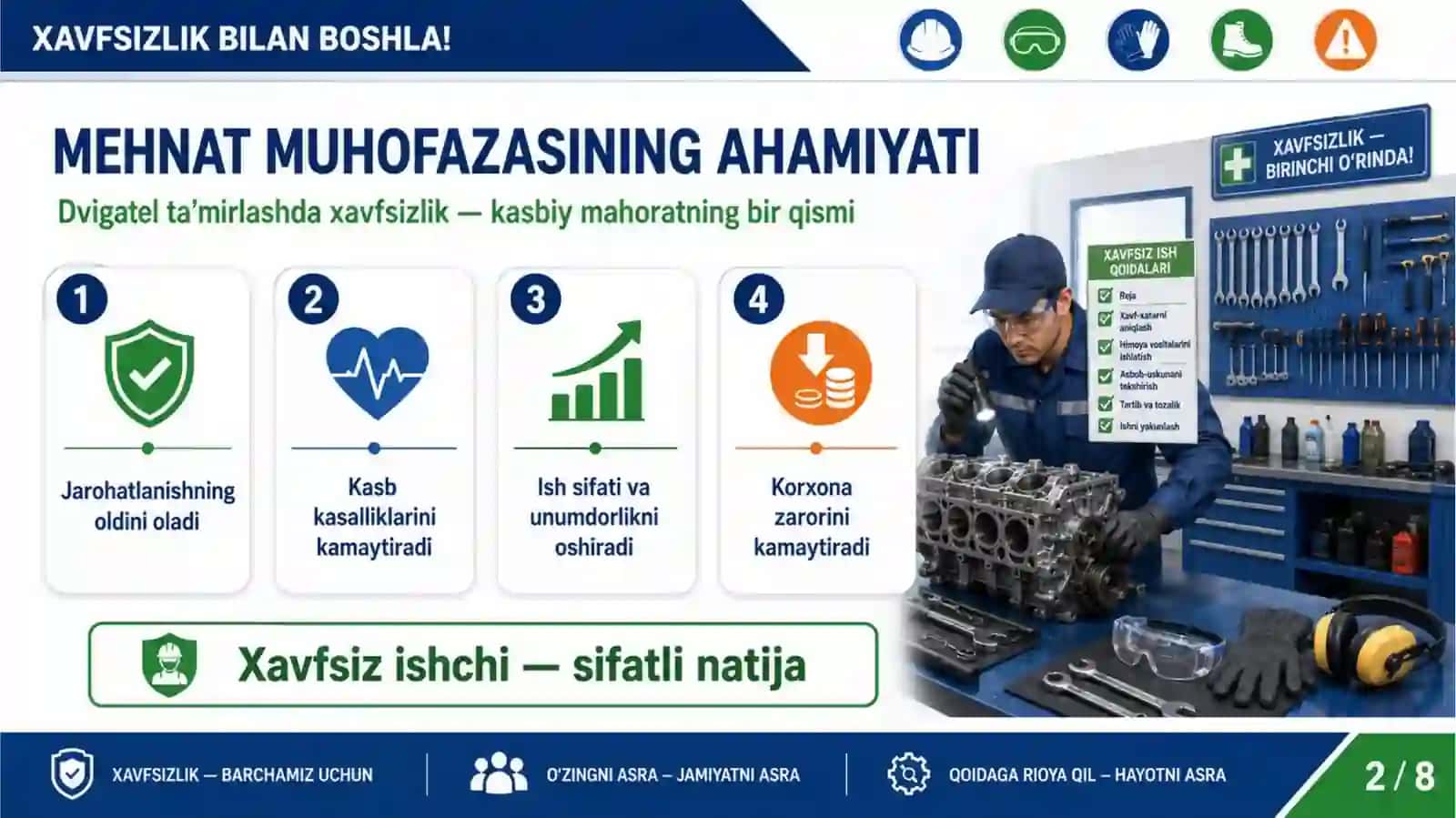 Avtomobil dvigatellarini ta’mirlashda mehnat muhofazasi va texnika xavfsizligi 2