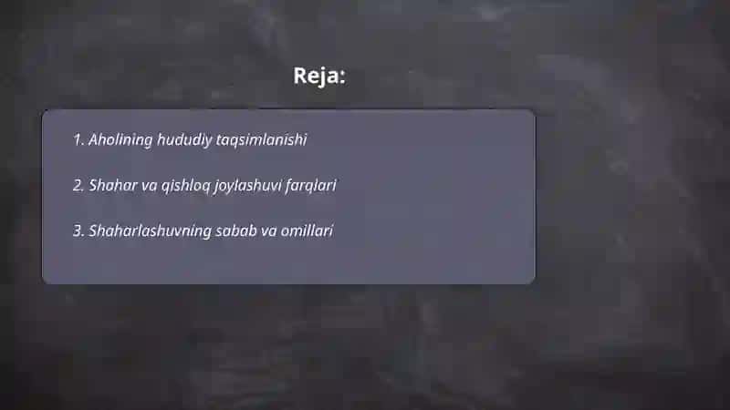 Aholining joylashuvi va urbanizatsiya 2