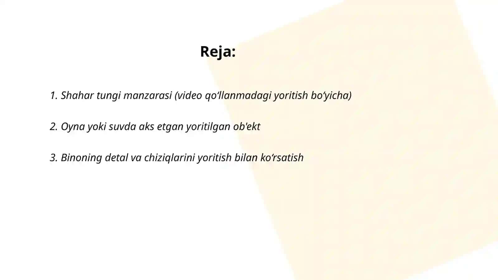 Yuqoridagi video qo'llanma 2