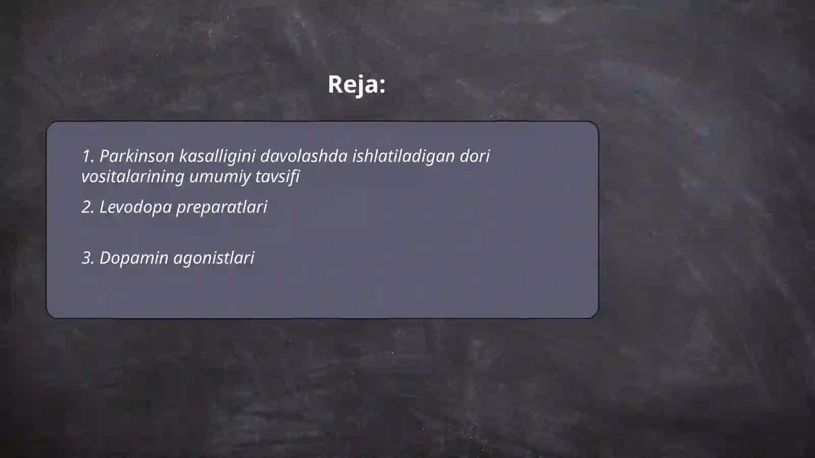 Parkinson kasalligini davolashda ishlatiladigan dori vositalari 2