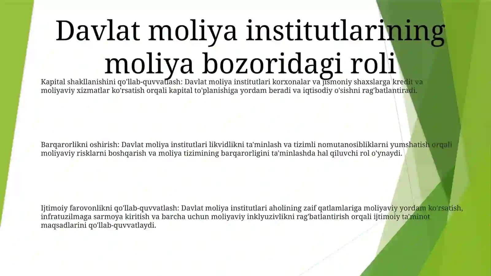 Davlat Moliya Institutlarining Moliya Bozorlaridagi Faoliyati Va Roli 2