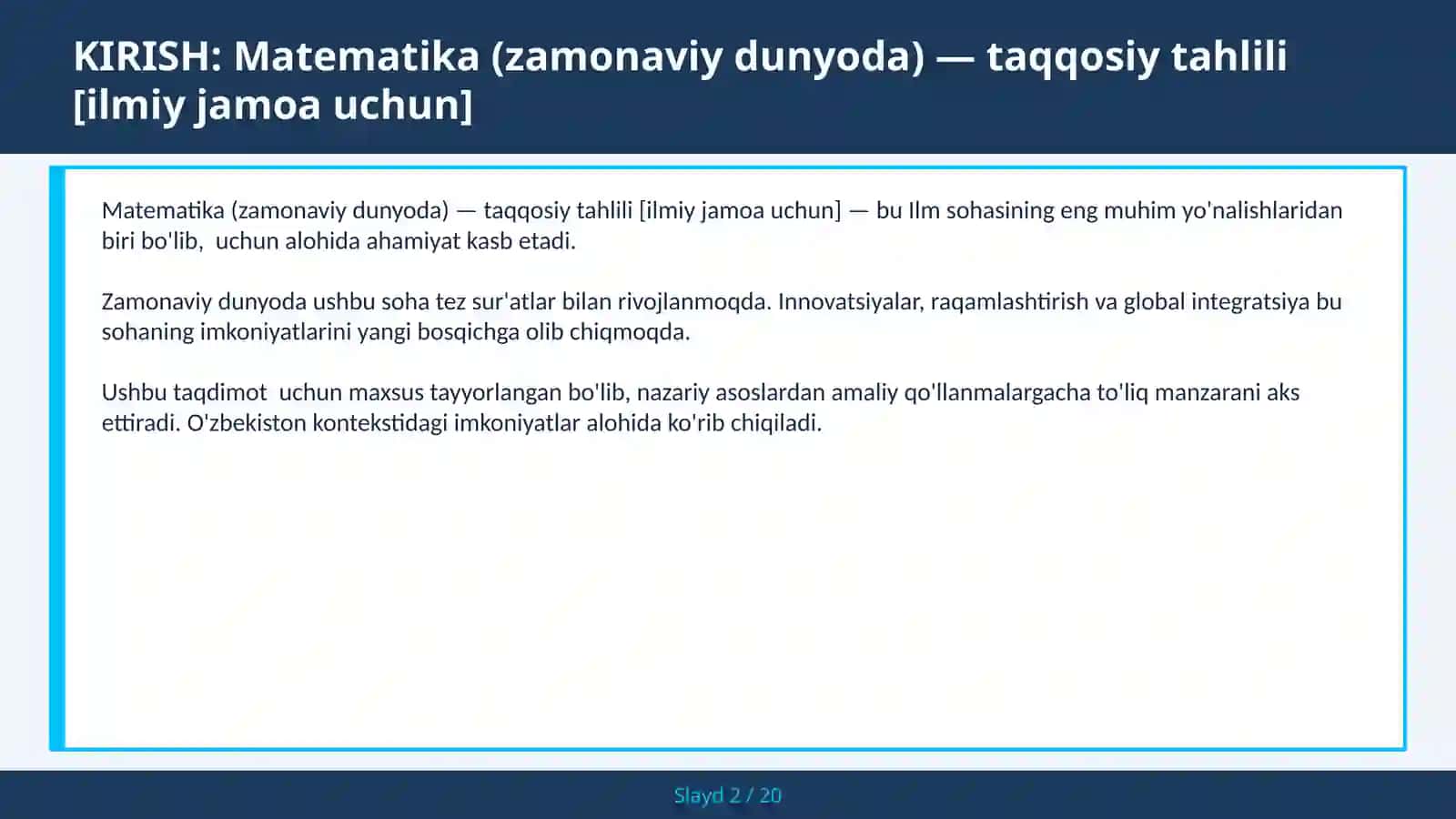 Matematika (Zamonaviy Dunyoda) — Taqqosiy Tahlili [Ilmiy Jamoa Uchun] 2