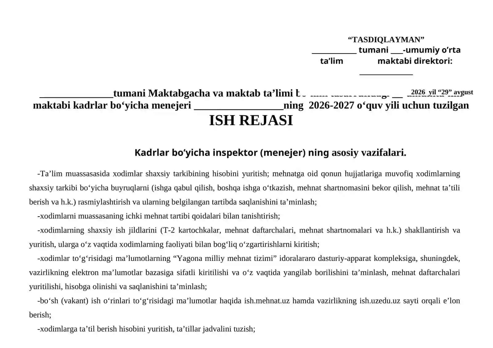 KADR BO`YICHA MENEJER ISH REJASI 2026-2027 O`QUV YILI UCHUN 2