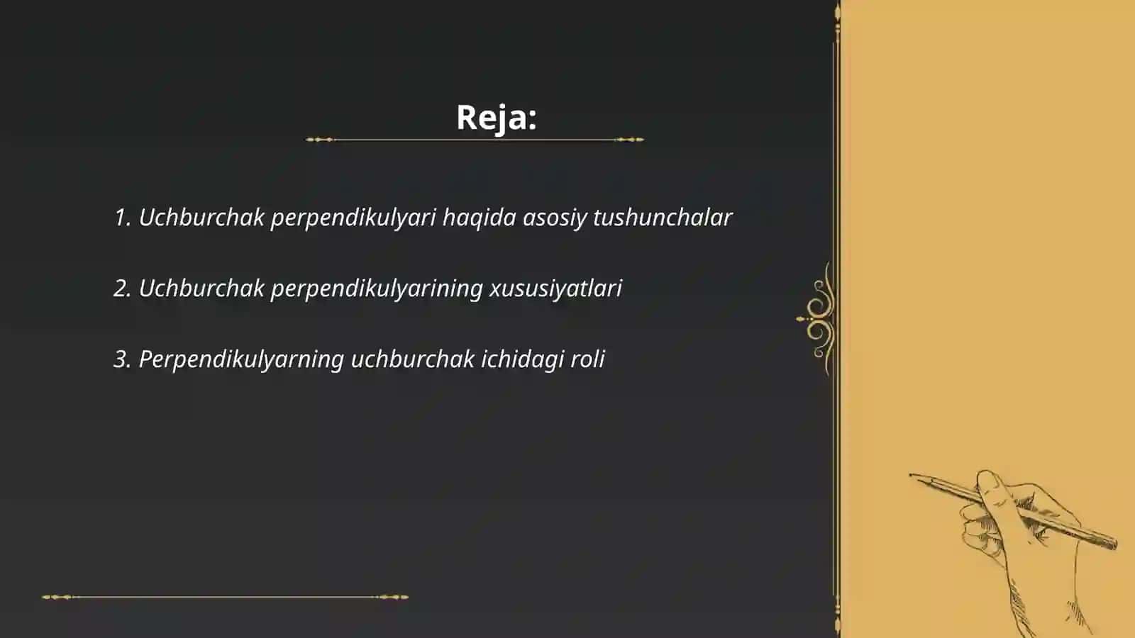 Uch perpendikulyar haqidagi teorema 2