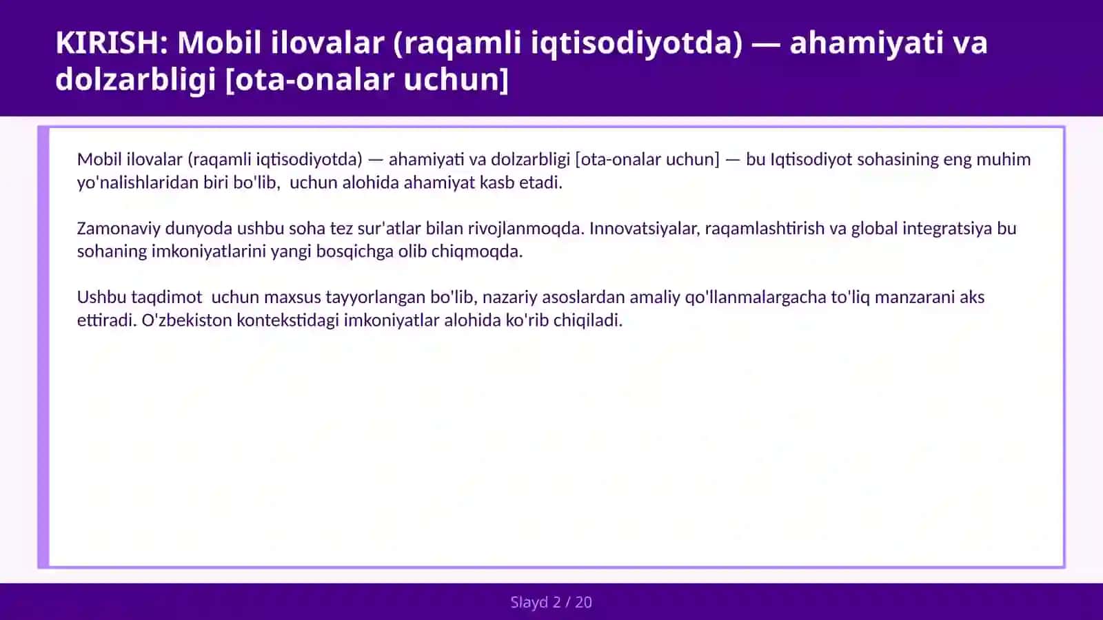 Mobil ilovalar (raqamli iqtisodiyotda) — ahamiyati va dolzarbligi [ota-onalar uchun] 2