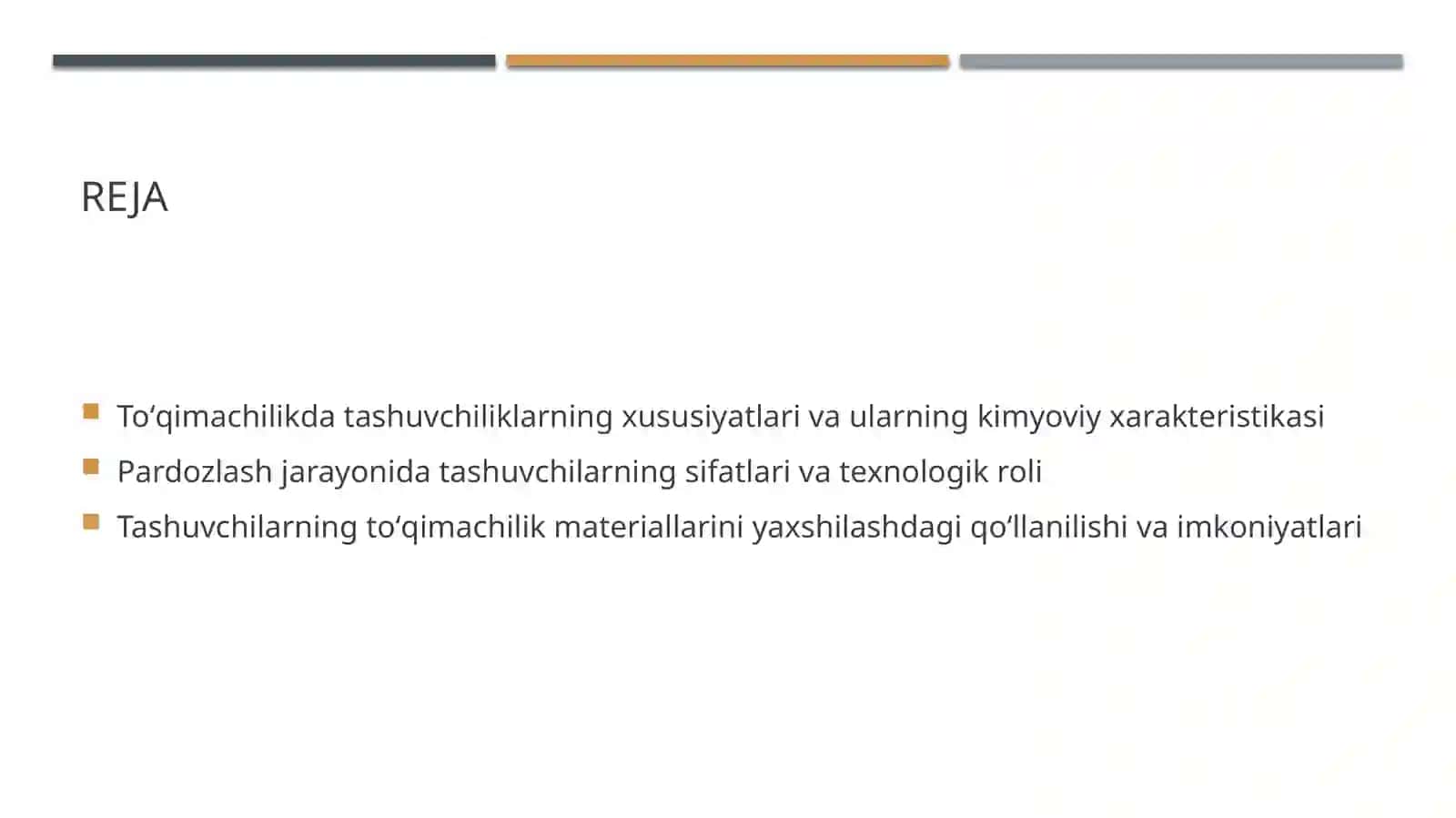 Tashuvchilarning xususiyatlari va toʻqimachilik materiallarini pardoza qilish 2