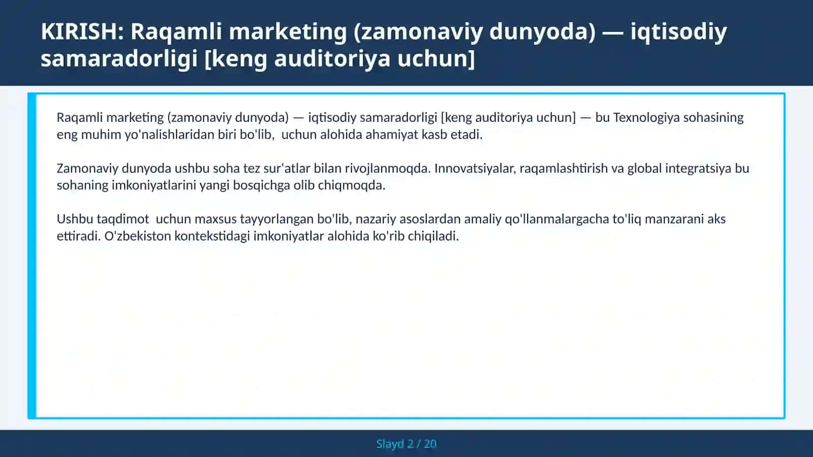 Raqamli marketing (Zamonaviy dunyoda) — iqtisodiy samaradorligi [keng auditoriya uchun] 2