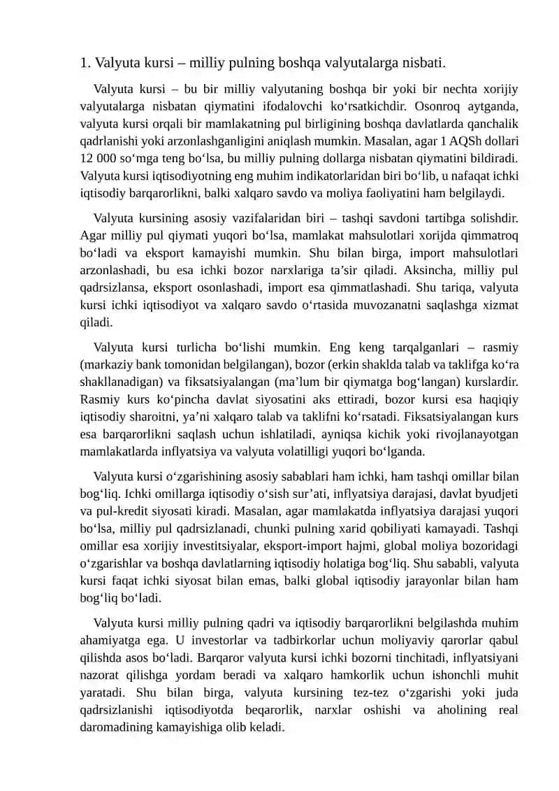 Valyuta kursi – milliy pulning boshqa valyutalarga nisbati 2