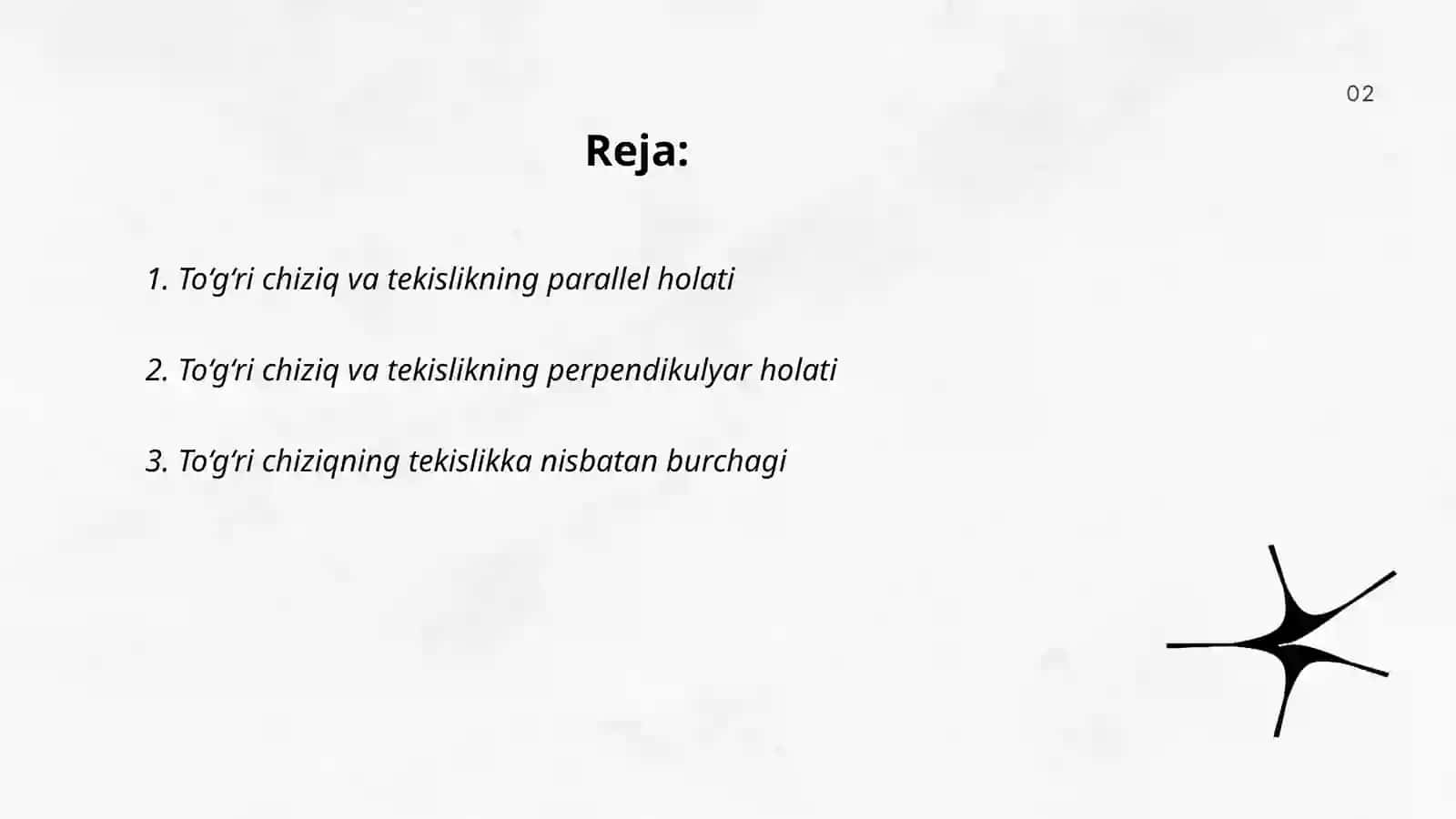 To‘g‘ri chizik bilan tekislikning o‘zaro vaziyati 2