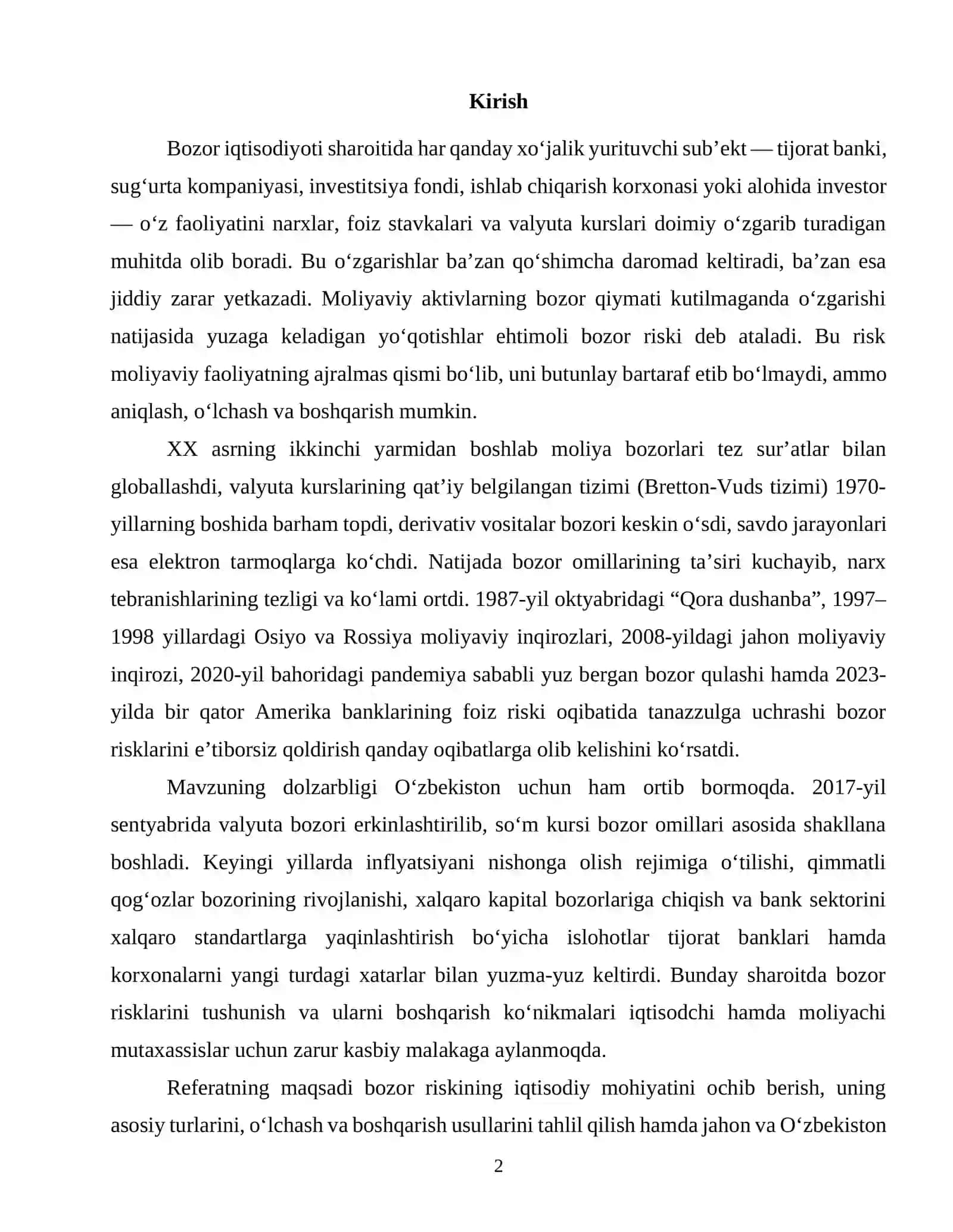 [Bozor risklari] 2