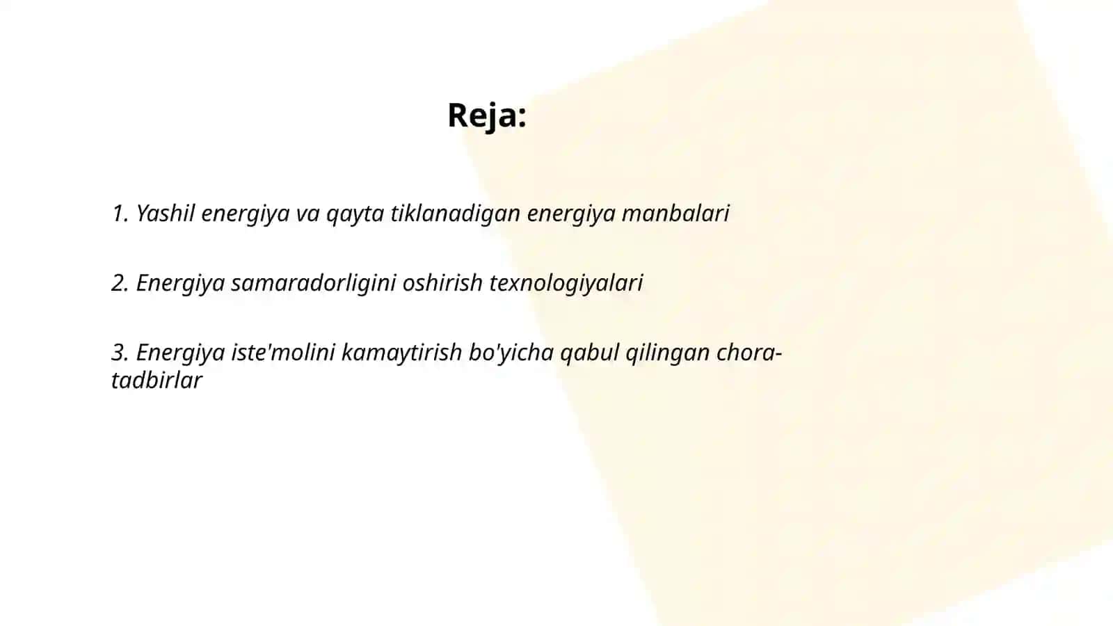 Yashil energiya va qayta tiklanadigan energiya manbalari 2