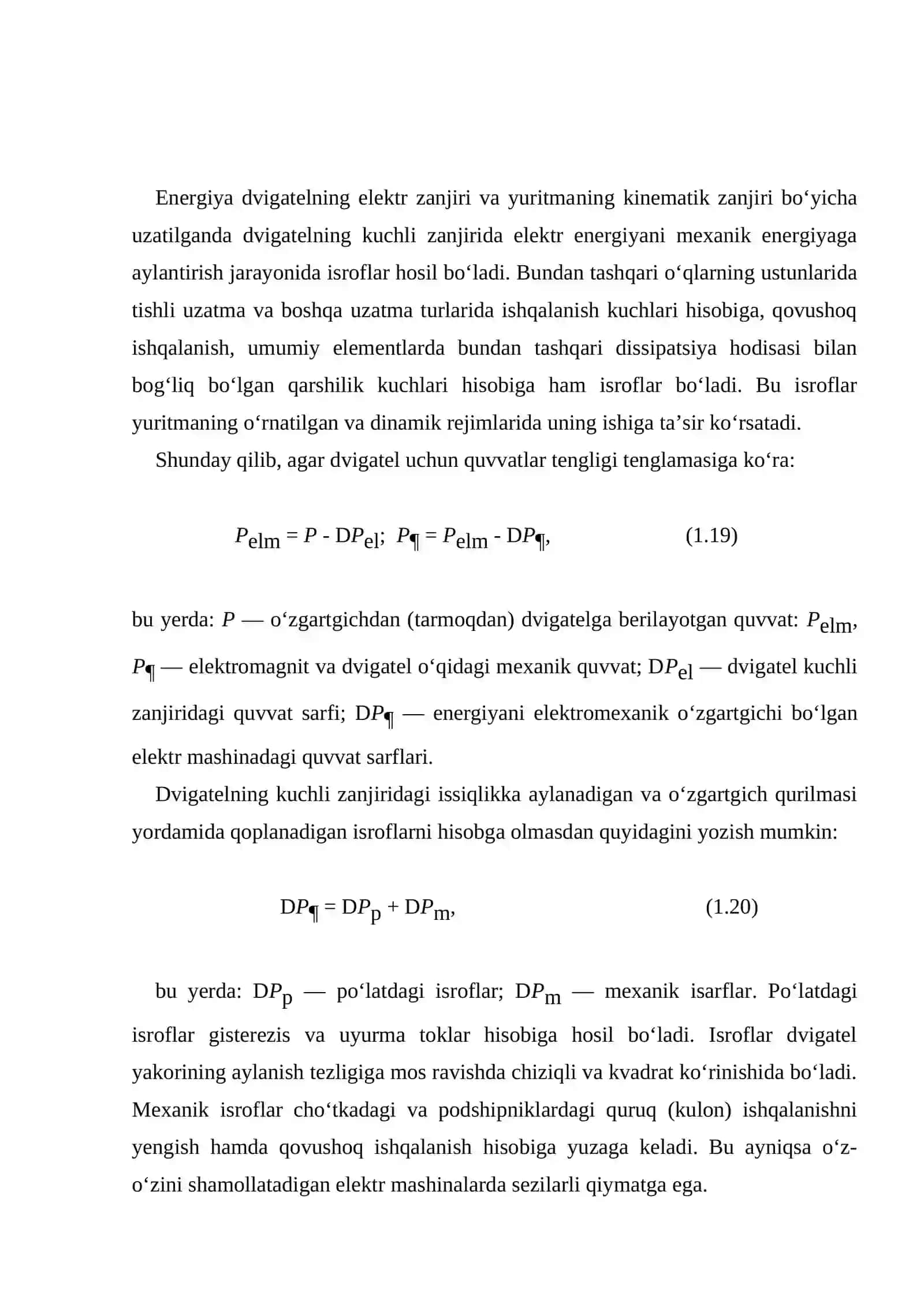 Yuritmaning mexanik qismidagi isroflar 2