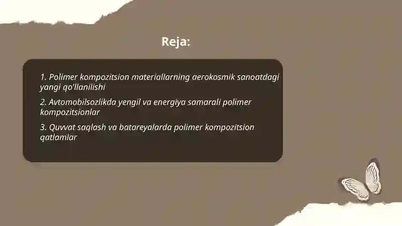 Polimer kompozitsion materiallar kelajagi yangi istiqbolli qôllash sohalari 2