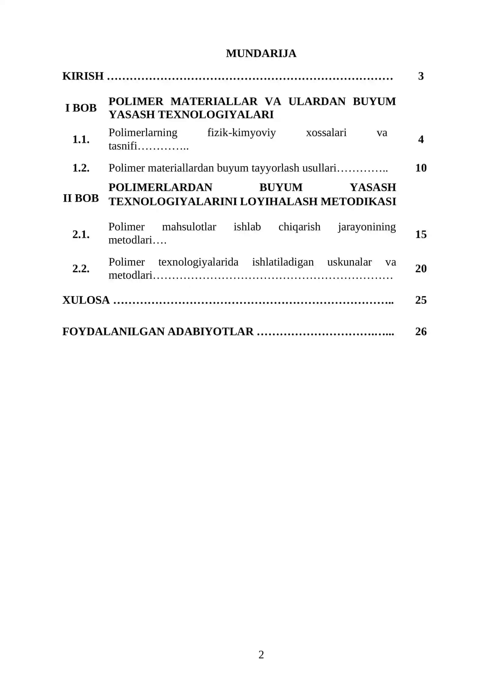 POLIMER MATERIALLARDAN BUYUM YASASH TEXNOLOGIYASI KURS ISHI 2