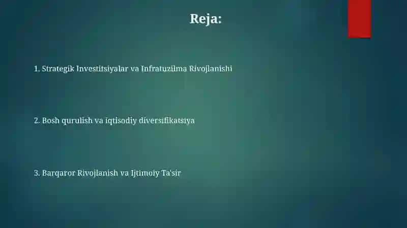 Strategik Investitsiyalar va Infratuzilma Rivojlanishi 2