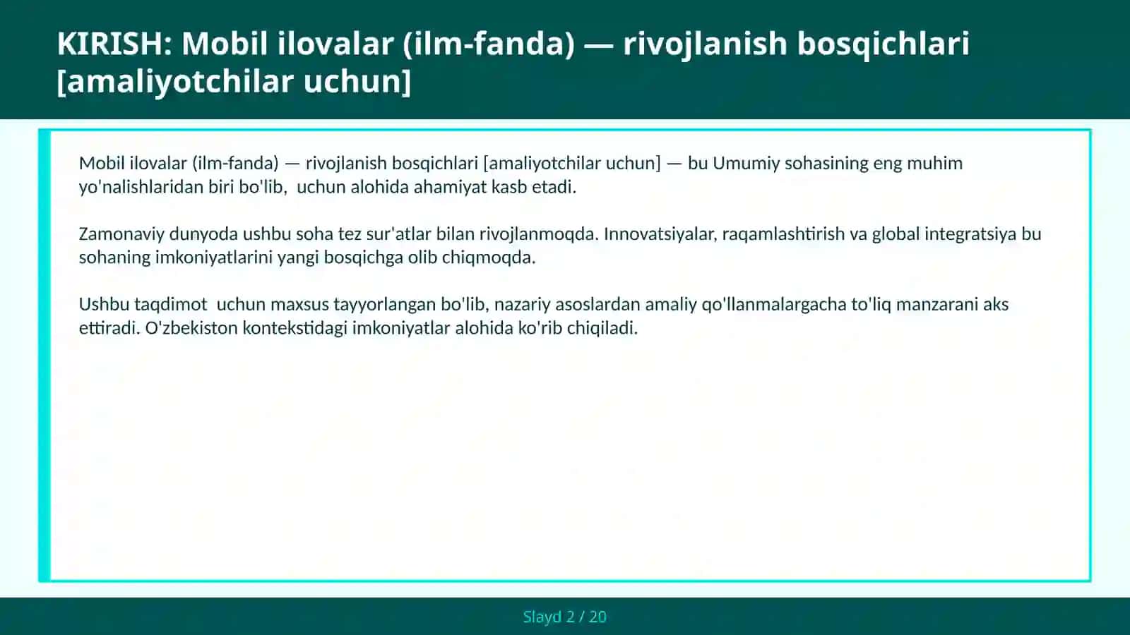 Mobil Ilovalar (Ilm-Fanda) - Rivojlanish Bosqichlari [Amaliyotchilar Uchun] 2