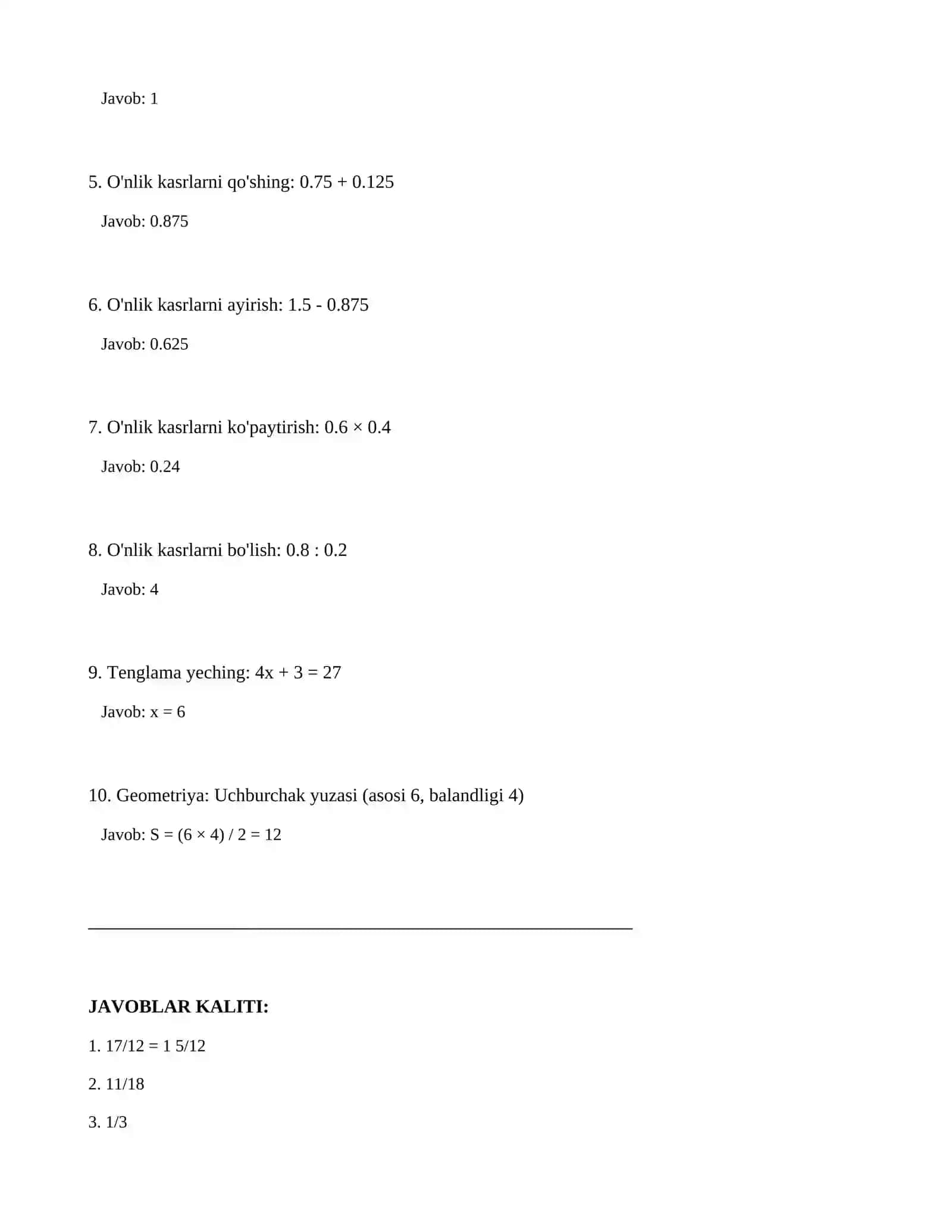 7-sinf-SINF MATIMATIKA FANIDAN NAZORAT ISHI Variant: A 2