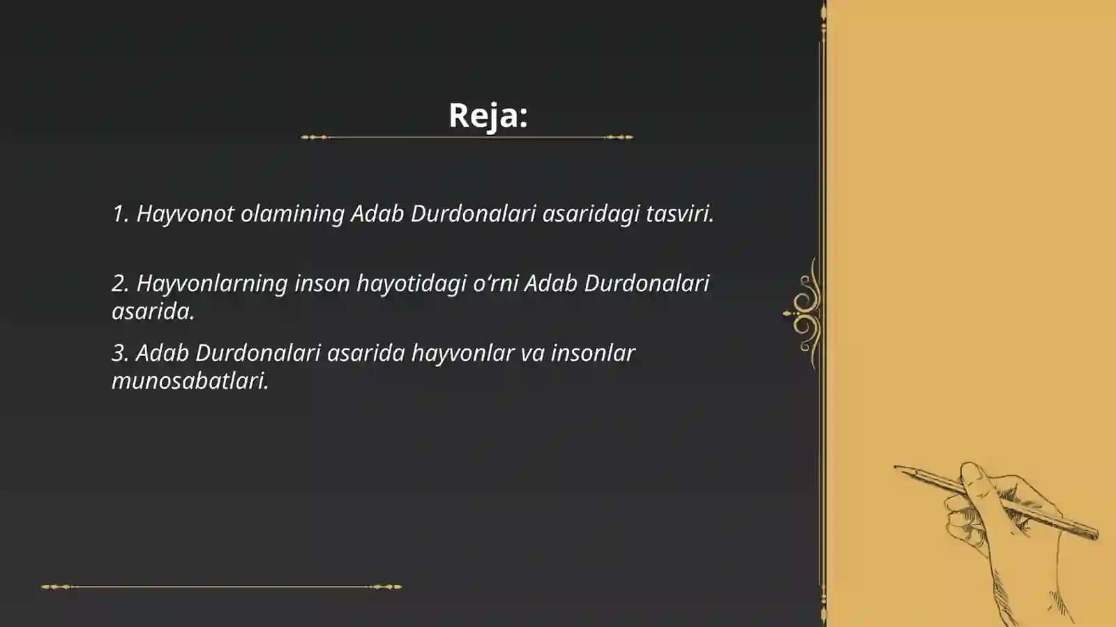 Adab Durdonalari asarida hayvonot olamiga oid munosabat bandlarini õrganish 2