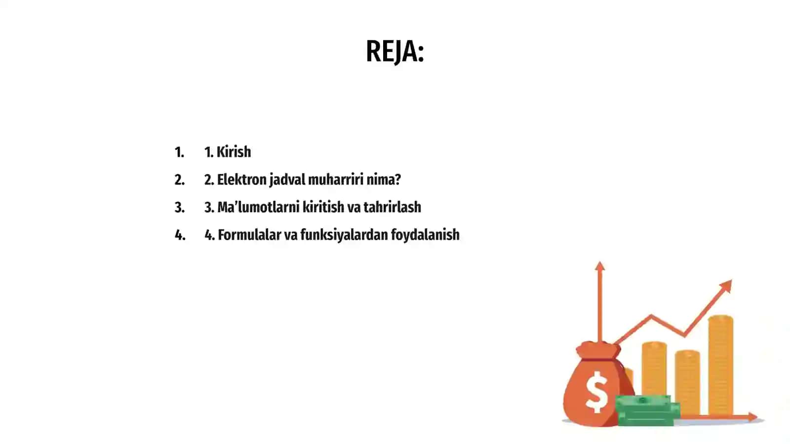 Elektron jadval muharrirlari yordamida maʼlumotlarni qayta ishlash dasturlari slayid qilib 2
