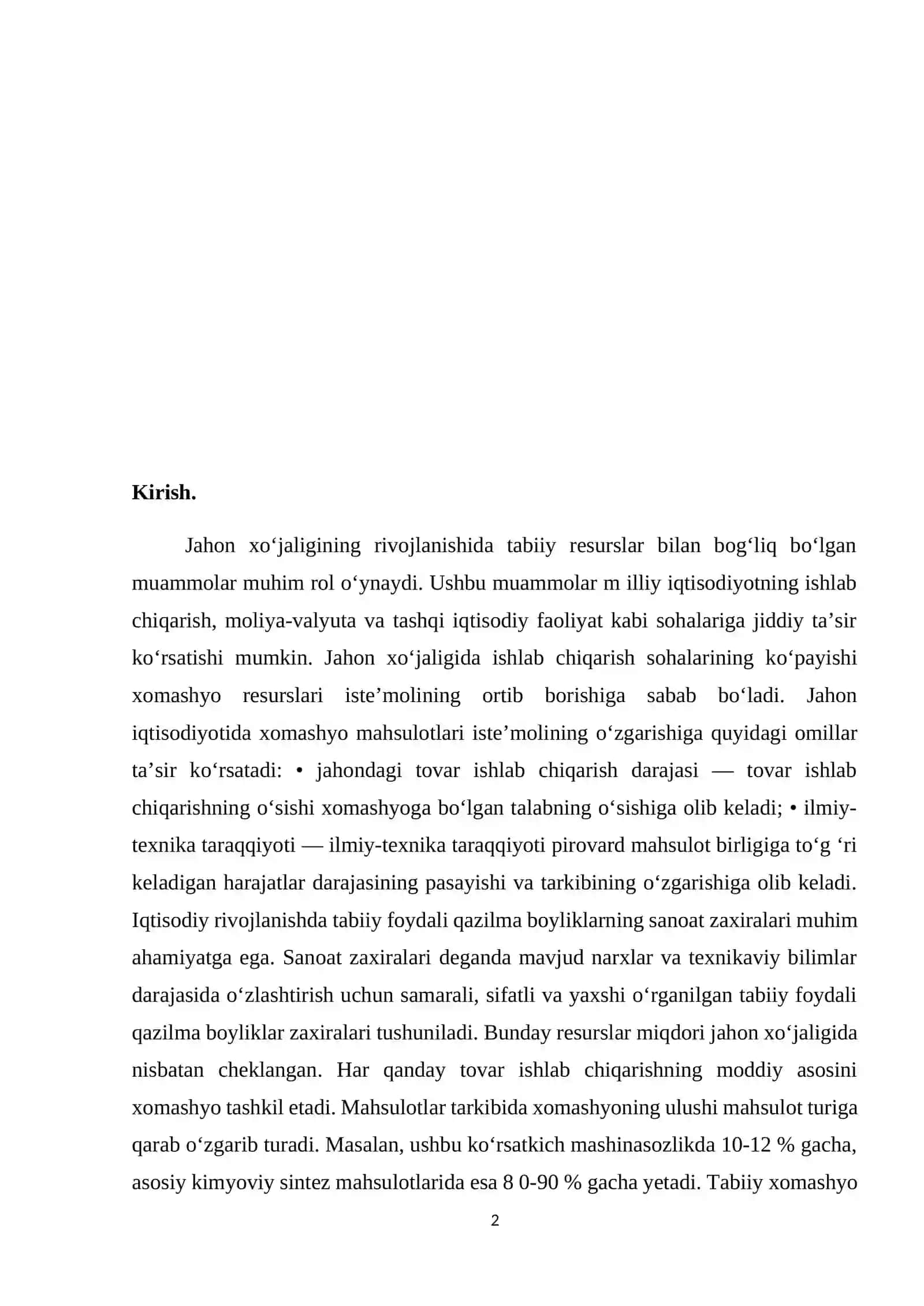 Jahon bozorida xom ashyo tovarlari savdosi va uning dinamikasi 2