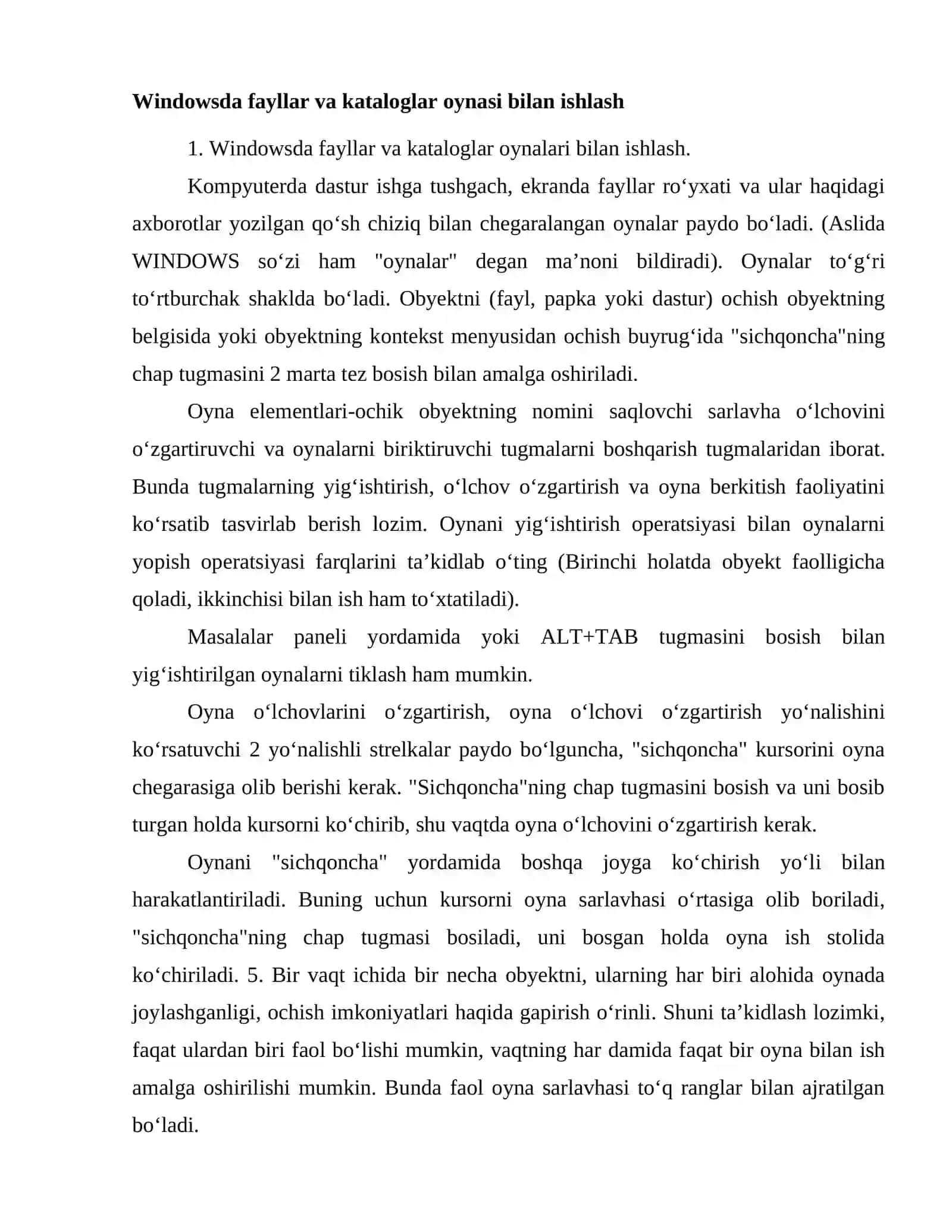 Windowsda fayllar va kataloglar oynalari bilan ishlash 2