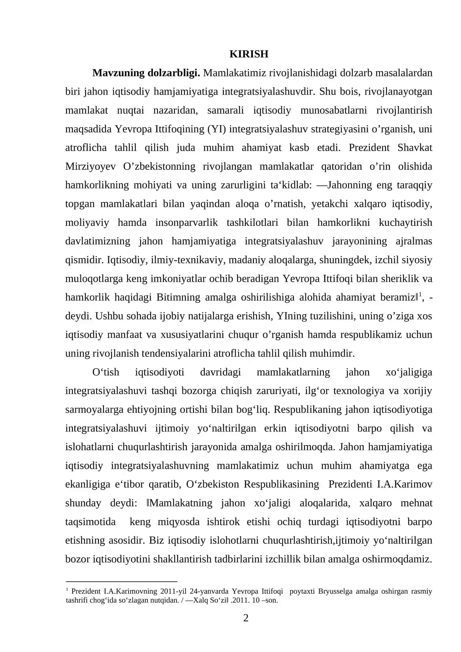 OʻZBEKISTON RESPUBLIKASINING YEVROPA VA OSIYO MAMLAKATLARI BILAN HAR TOMONLAMA ALOQALARI 2