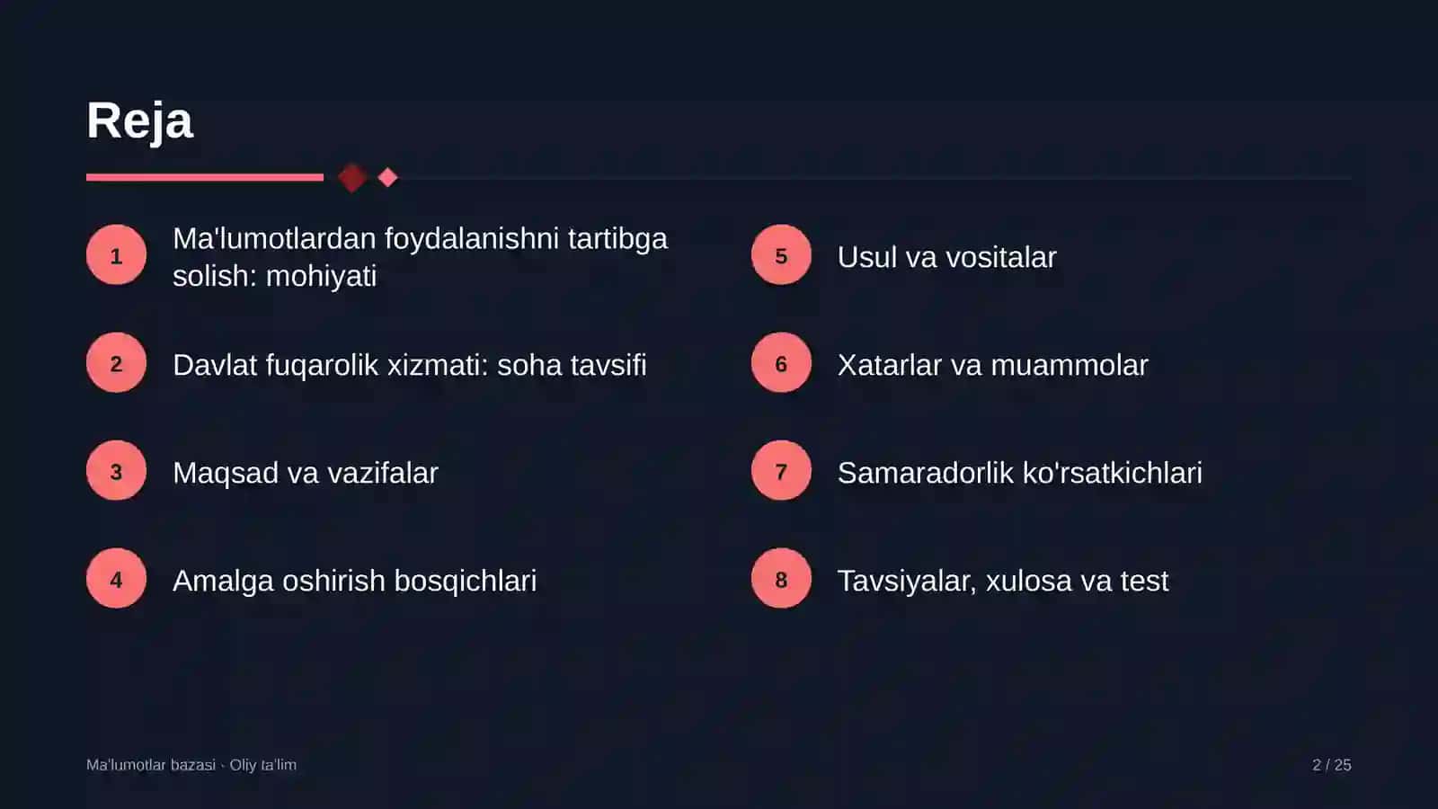 Ma'lumotlar bazasi · Oliy ta'lim 2