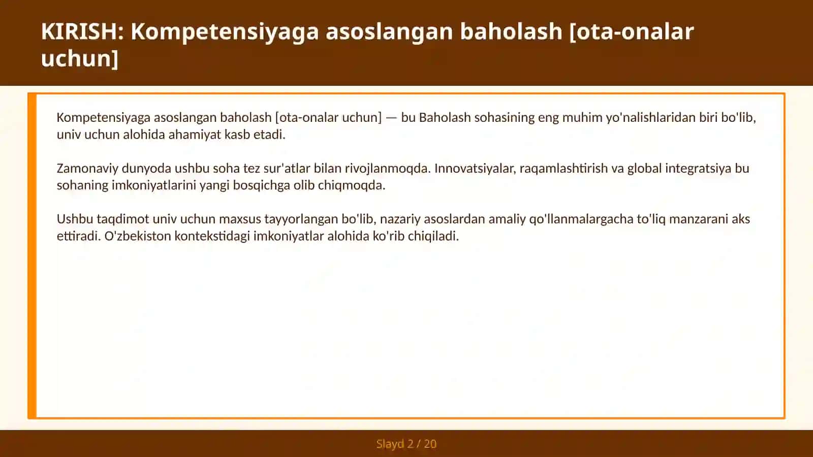 Kompetensiyaga asoslangan baholash [ota-onalar uchun] 2
