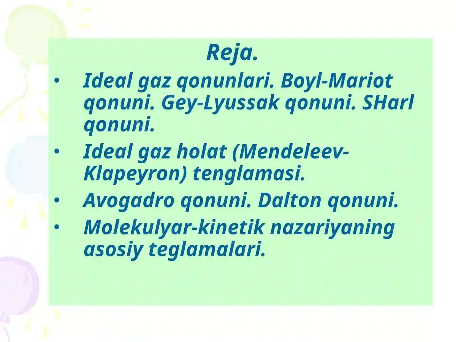 Gaz bosimining molekulyar-kinetik nazariyasiga oid tenglamasi 2