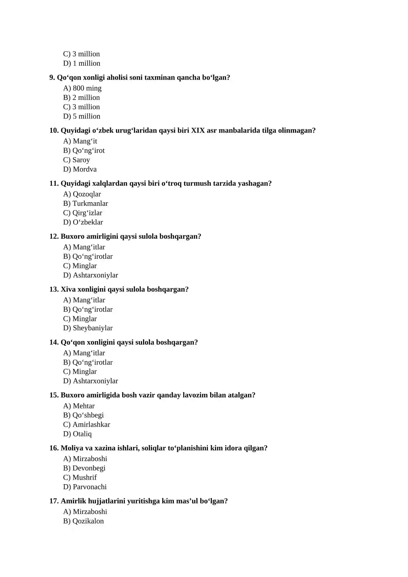Mavzulashtirilgan testlar | 9-SINF O‘ZBEKISTON TARIXI I BO‘LIM 2