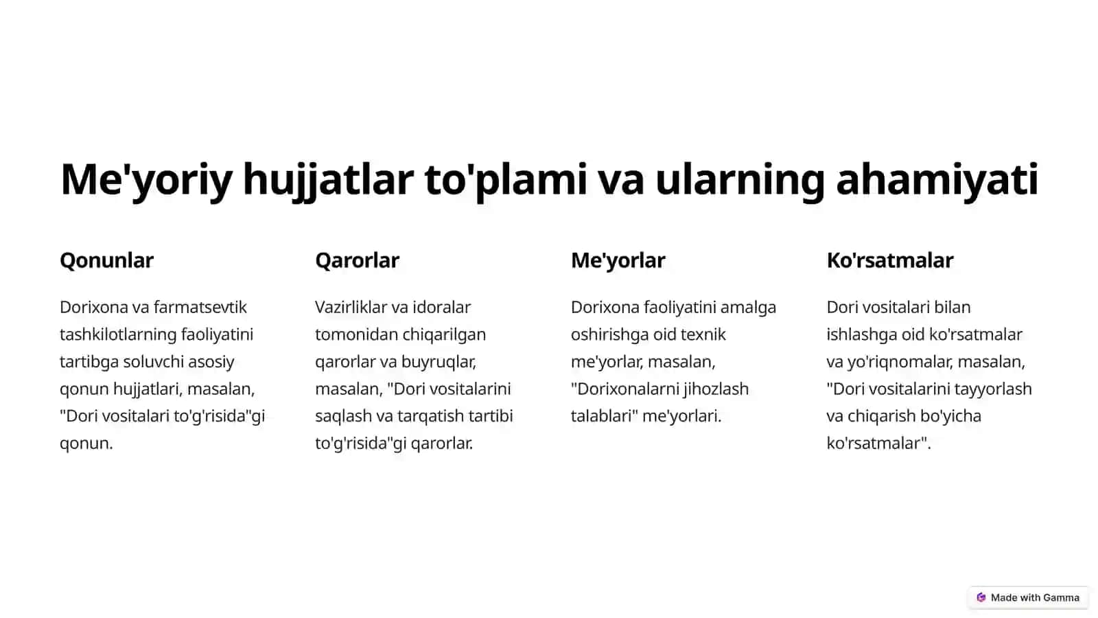 DORIXONA VA FARMATSEVTIK TASHKILOTLAR ISHINI YURITISHDA ME'YORIY XUJJATLAR 2