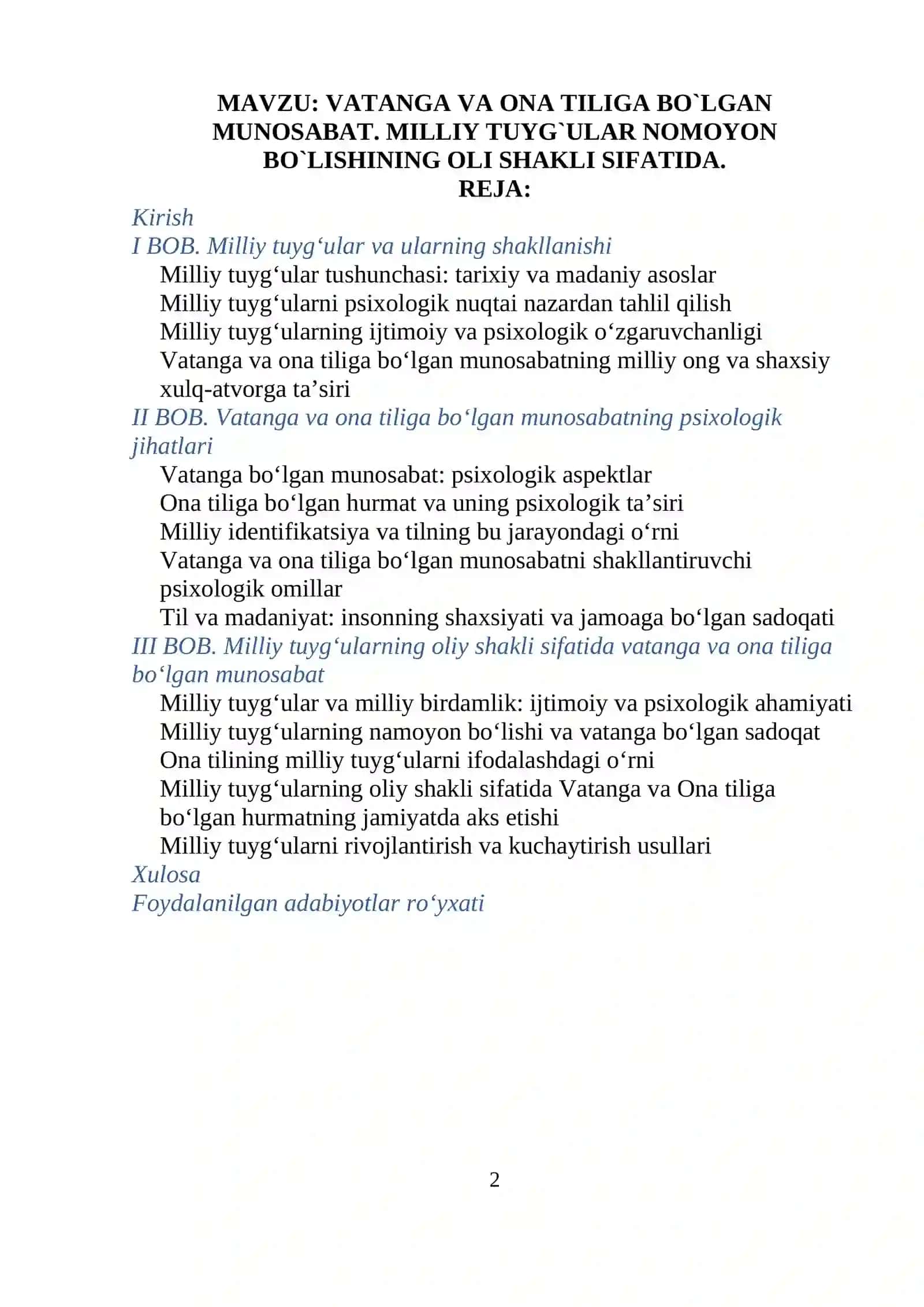 VATANGA VA ONA TILIGA BO`LGAN MUNOSABAT 2
