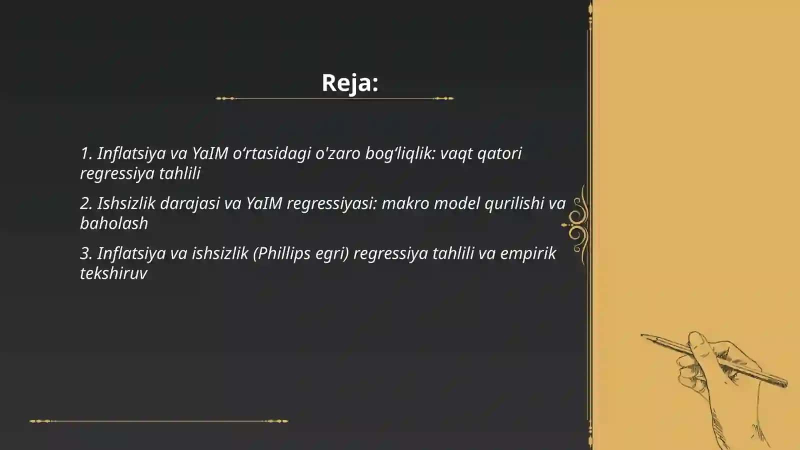 Makroiqtisodiy koʻrsatkichlar (inflatsiya, YaIM, ishsizlik ) boyicha regression tahlili 2