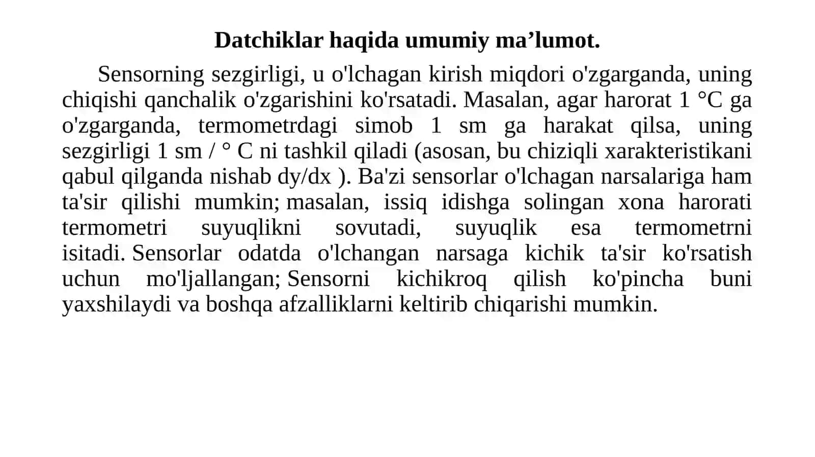 Datchiklar haqida umumiy ma'lumot 2