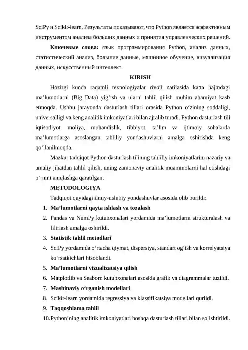 PYTHON DASTURLASH TILINING TAHLILIY IMKONIYATLARI 2