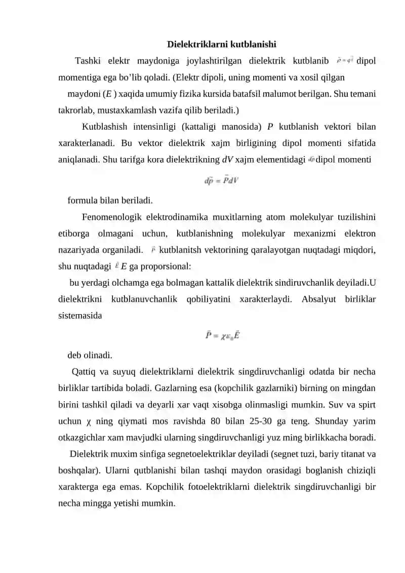 Elektrostatik maydondagi dielektriklar 2