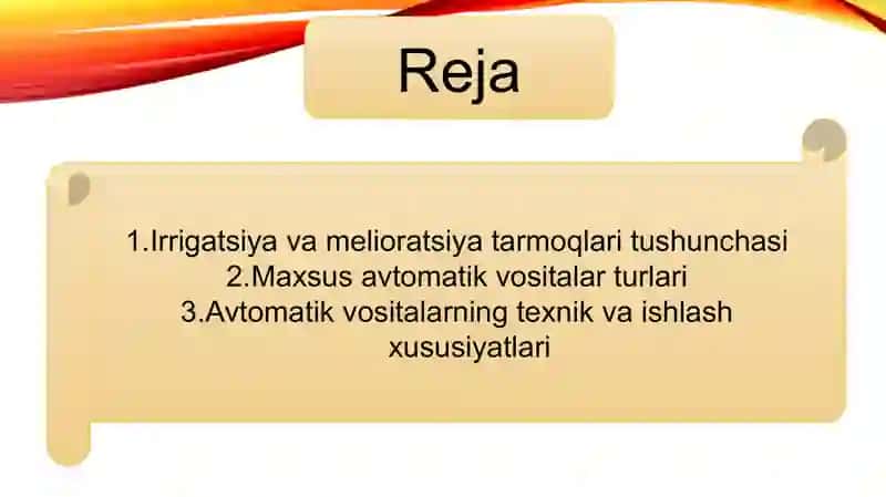 Irrigatsiva να melioratsiya tarmoqlarida qo'llaniladigan maxsus avtomatik vositalarini xususiyatlari 2