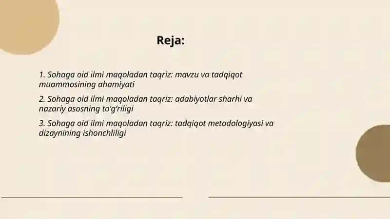 Sohaga oid ilmi maqolalardan biriga taqriz yozish 2