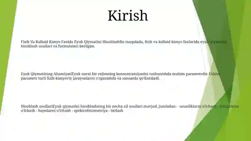 Fizik Va Kalloid Kimyo Fanida Eyuk Qiymatini Hisoblash 2