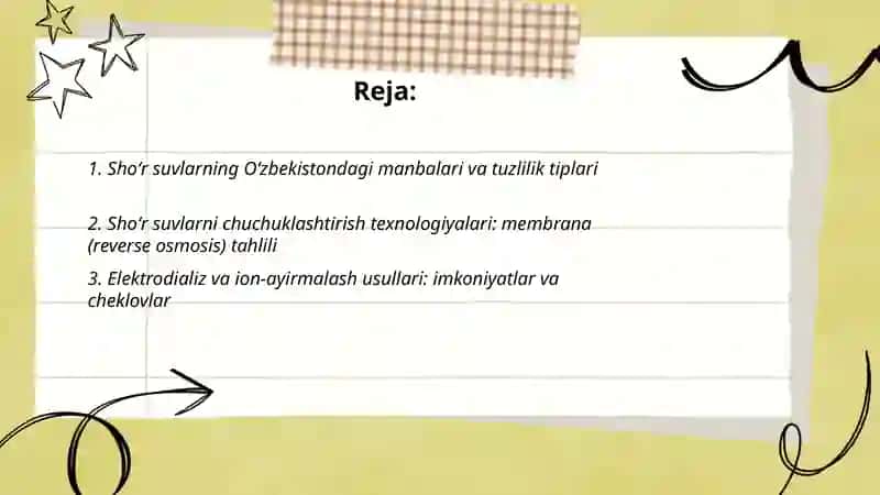 Shoʻr suvlarining Oʻzbekistondagi manbalari va tuzlilik tiplari 2