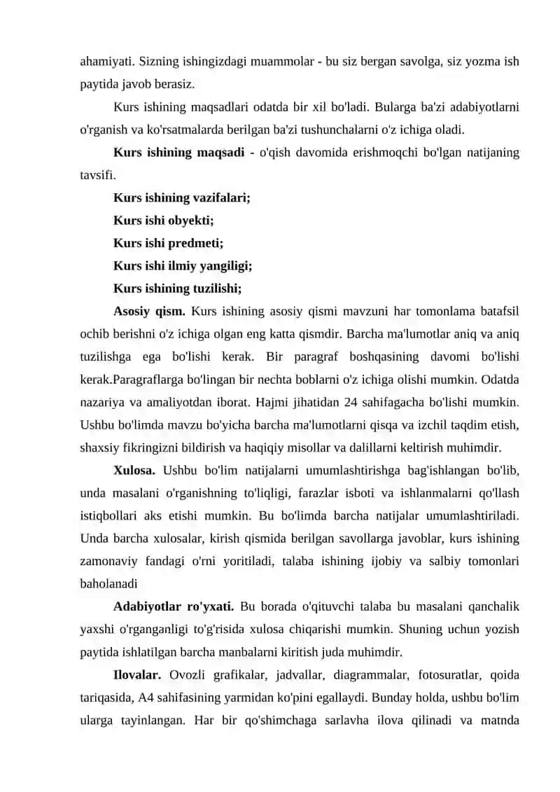KURS ISHI YOZISH TARTIBI 2