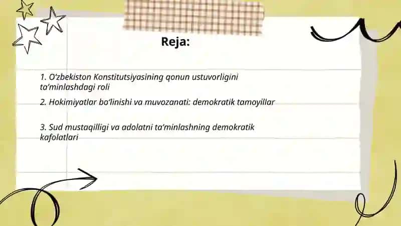 Oʻzbekistonda qonun ustivorligini ta'minlashning demokratik asoslari 2