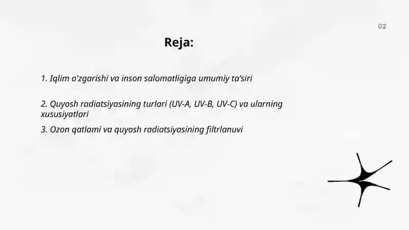Iqlim va inson salomatligi. Quyosh radiatsiyasi va uning gigiyenik ahamiyati 2