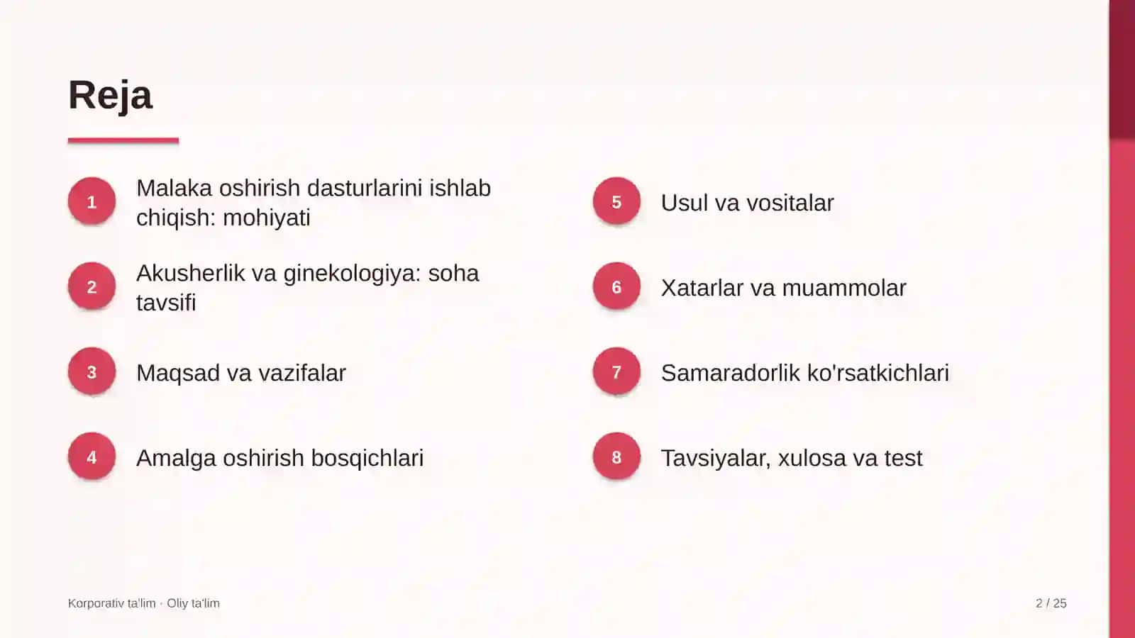 Akusherlik va ginekologiyada kasbiy malaka oshirish dasturlarini ishlab chiqish 2