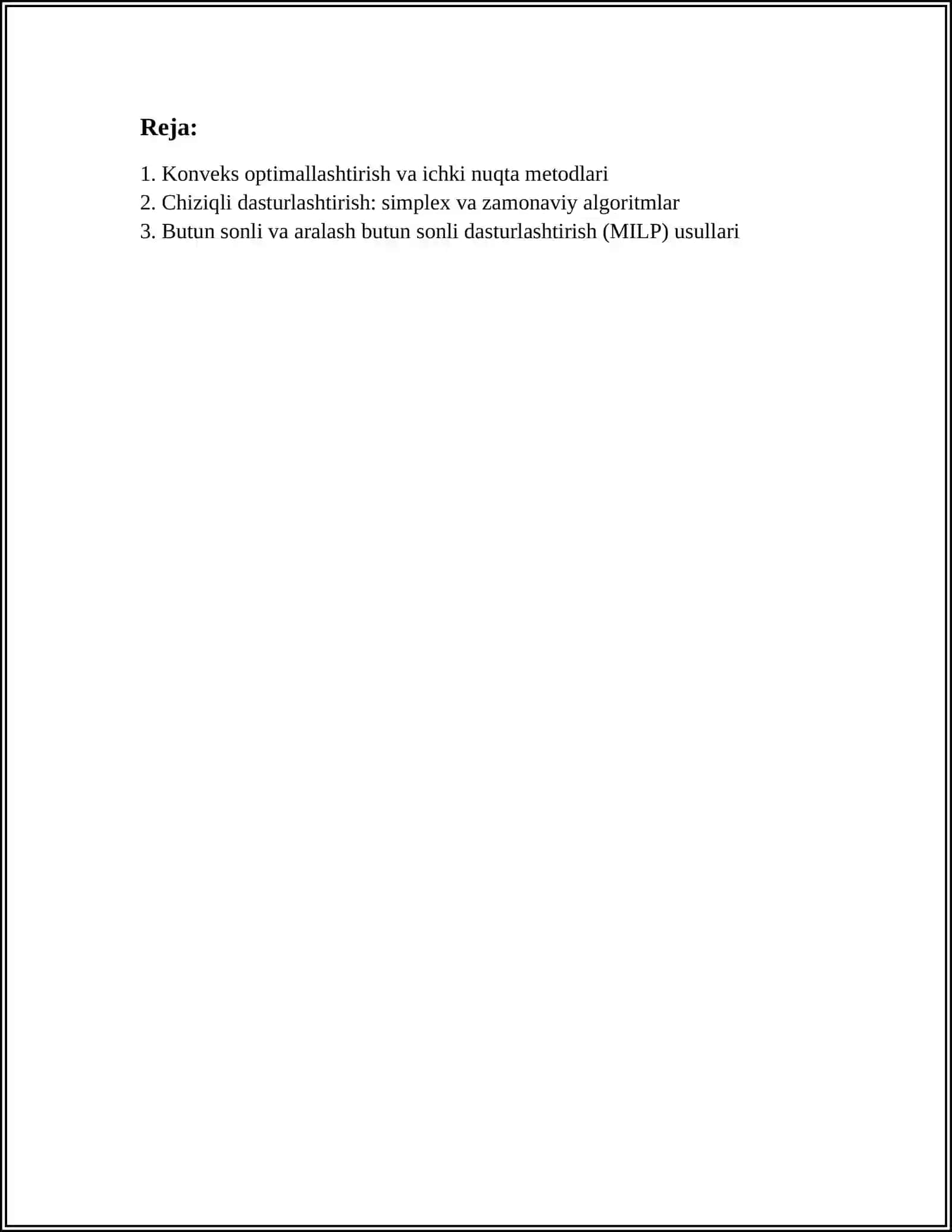 Konveks optimallashtirish va ichki nuqta metodlari 2