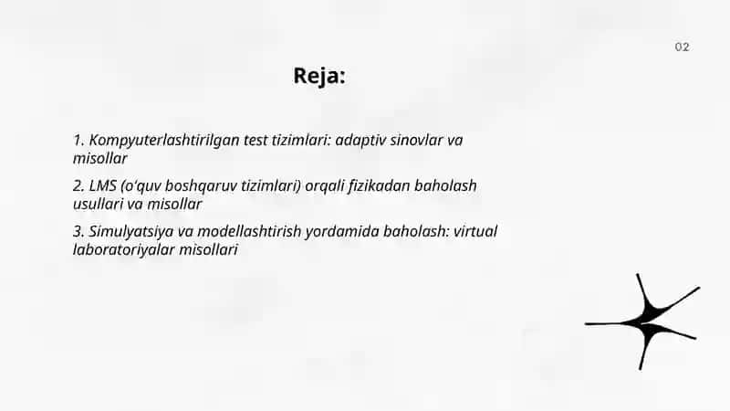 Fizika bilimlarini baholashda axborot texnologiyalarini qo'llash usullarini tahlil qiling va misollar keltiring 2