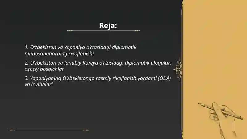 Oʻzbekistonning Yaponiya va Janubiy Koreya davlatlari bilan aloqalari 2